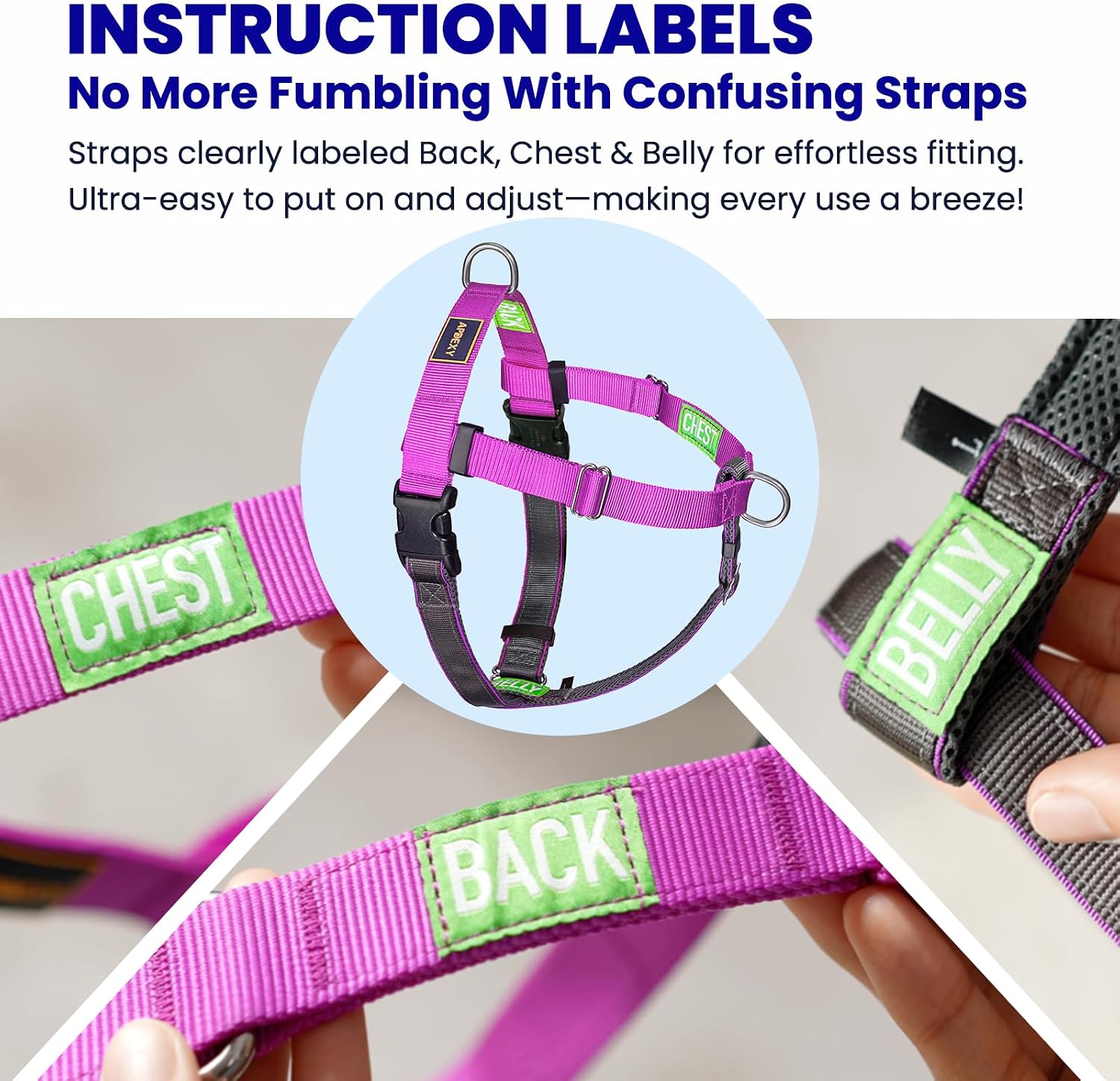 Apdexy dog harness adjustable buckle and strap close up