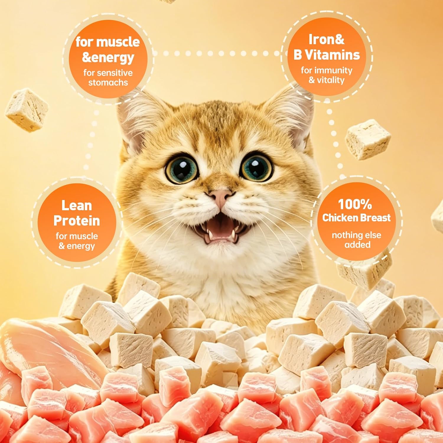 Natural allergen free freeze dried chicken cubes for positive reinforcement training.