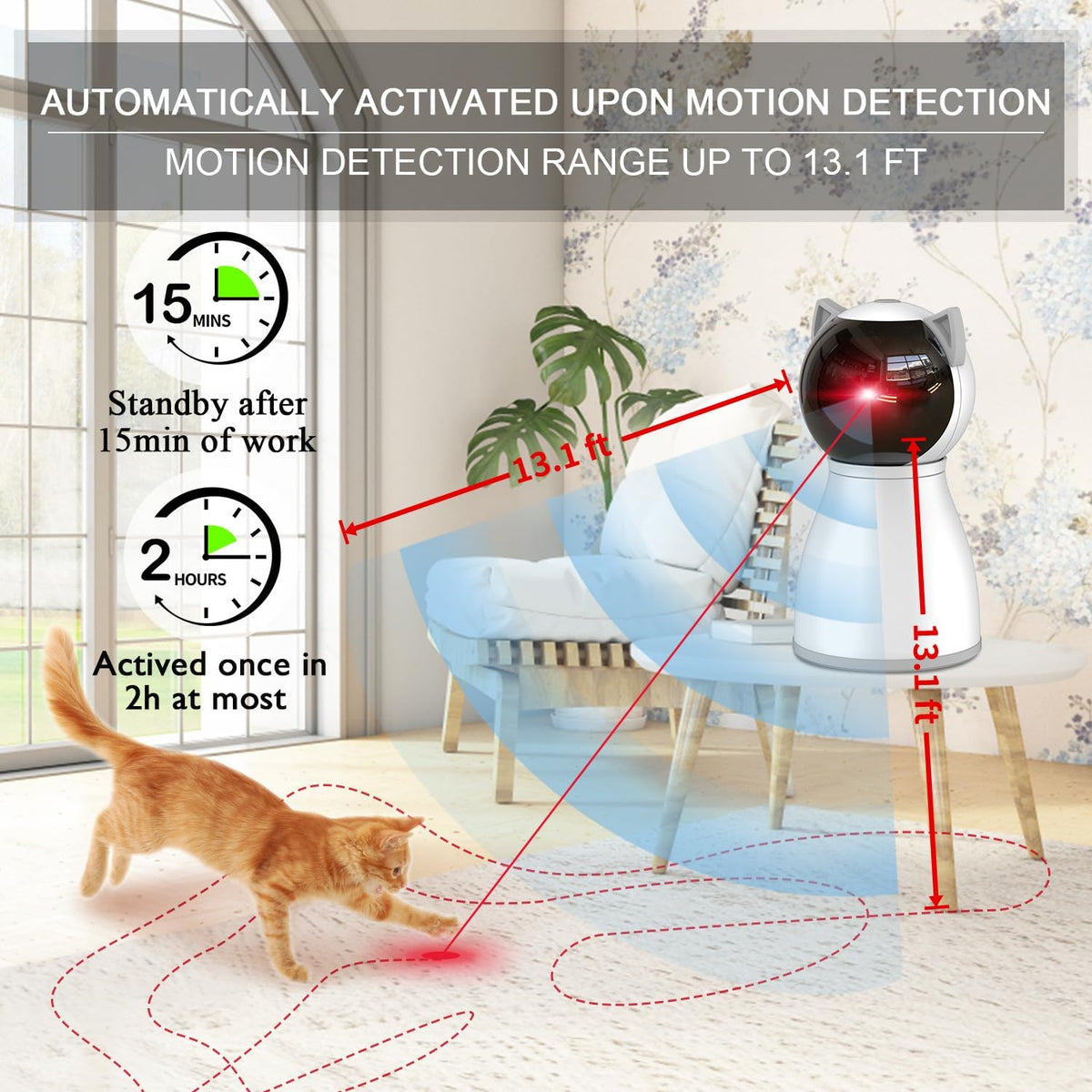 Motion activated smart pet toy with dual motors showing the sleek gray design.