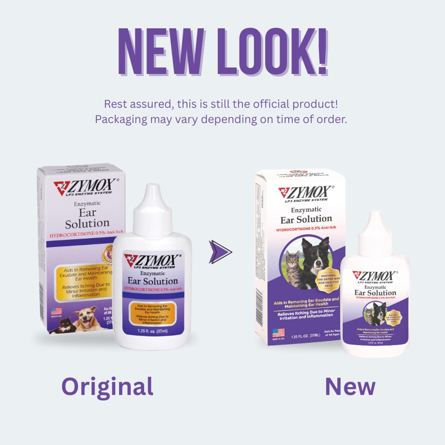 Zymox pet ear medication bottle showing key ingredients