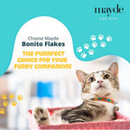 Mayde Bonito Flakes used as a healthy meal topper for cat food