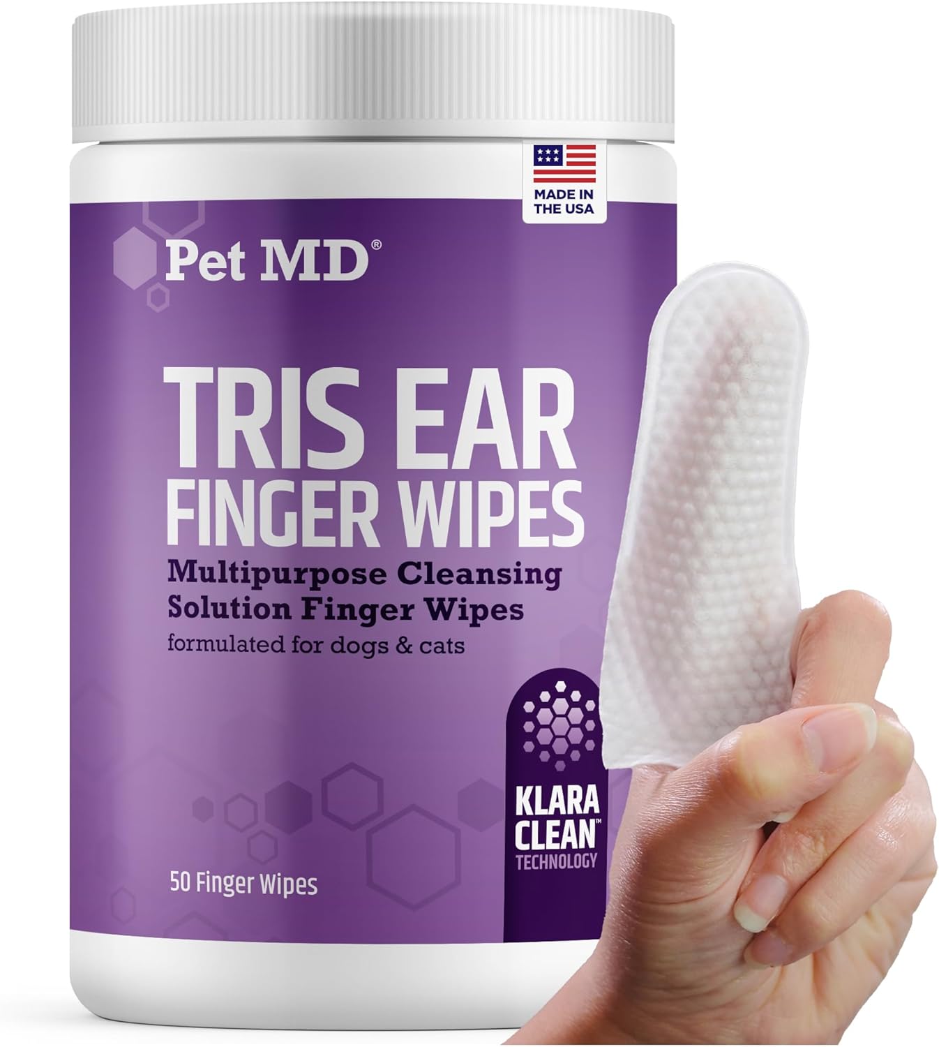 Group of Pet MD ear care bottles showing branding and size