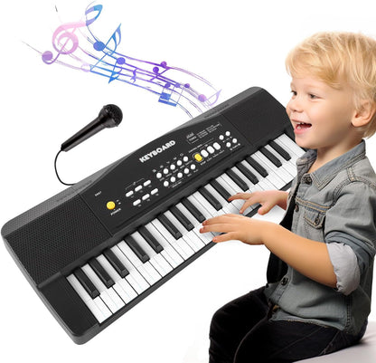 M SANMERSEN kids toy piano keyboard front view showing thirty seven keys and control panel layout