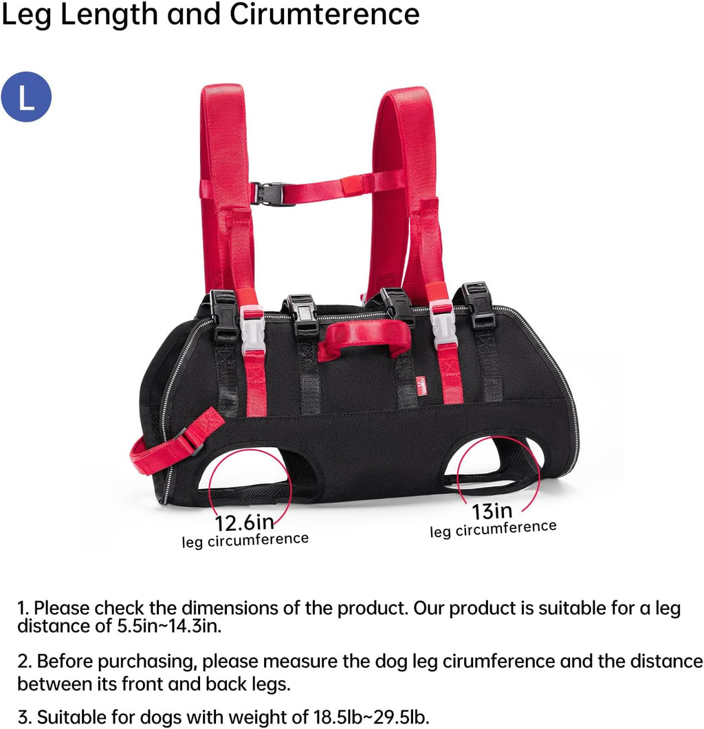 Side view of dog in Wakytu rescue harness for joint support
