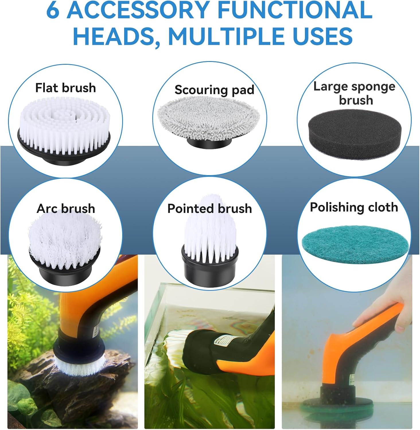 Hygger waterproof aquarium scrubber submerged in a fish tank cleaning algae off glass.