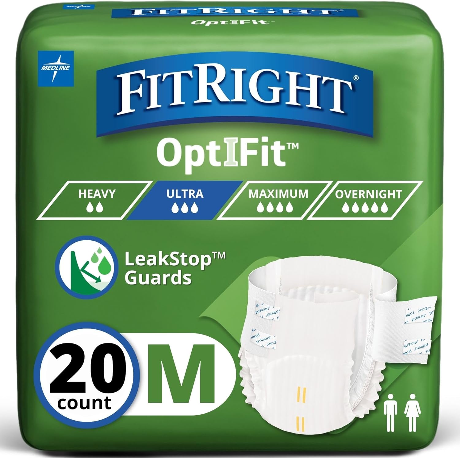 FitRight Ultra Adult Diapers medium size front view packaging