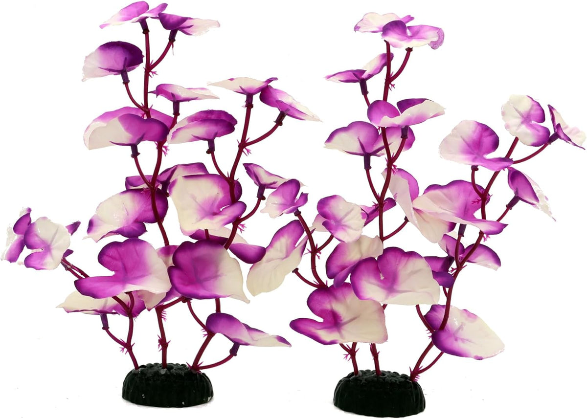 DVHEY silk aquarium plants front view showcasing the purple and white ombre design for betta fish tanks.