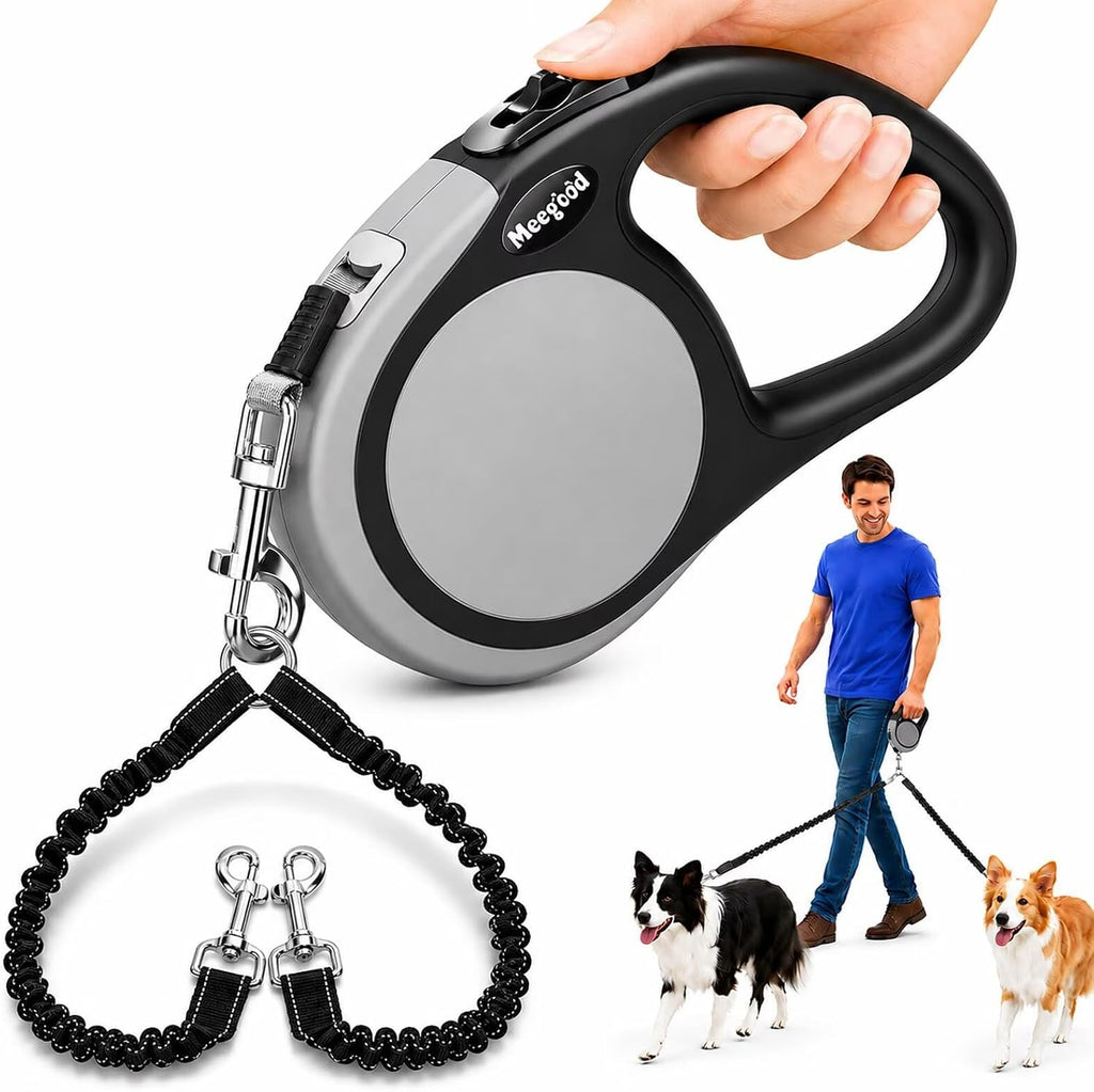 Double Retractable Dog Leash for Two Dogs Up to 50 lbs - 16 ft Coupler Leashes for Small Medium Dogs - One Locked System, Non Slip Grip, Tangle Free (Grey) - Image 10