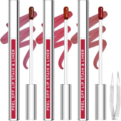 Baisen Diary 3 Piece Peel Off Lip Stain and Lip Liner Set front view showing three tint tubes and applicator tweezer