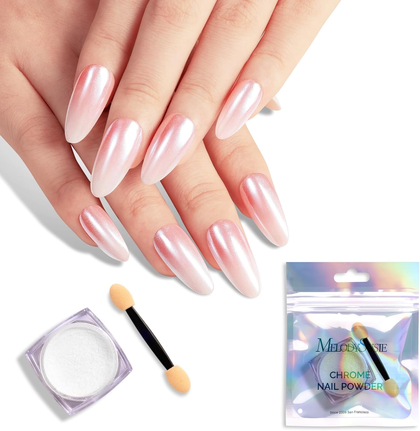 MelodySusie White Chrome Nail Powder for Gel Nails,Pearl Powder Mirror Effect Pigment Pearlescent Mermaid Pigment Pearl Glitter for Home DIY Salon Use Visit The MelodySusie Store - Image 1
