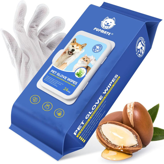 Pupmate Disposable No Rinse Pet Cleaning Glove Wipes front view package for dogs and cats