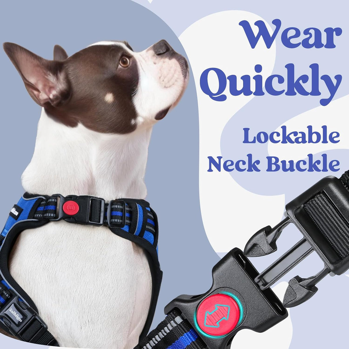 Adjustable padded dog vest with three quick release buckles close up