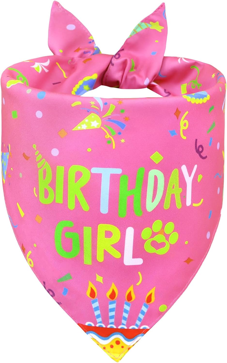 Dog Birthday Girl Bandana for Small Dogs - Reversible Pink Confetti Tie-On Scarf, Happy Birthday Party Outfit Puppy Gift, 9-14" Neck - Image 11