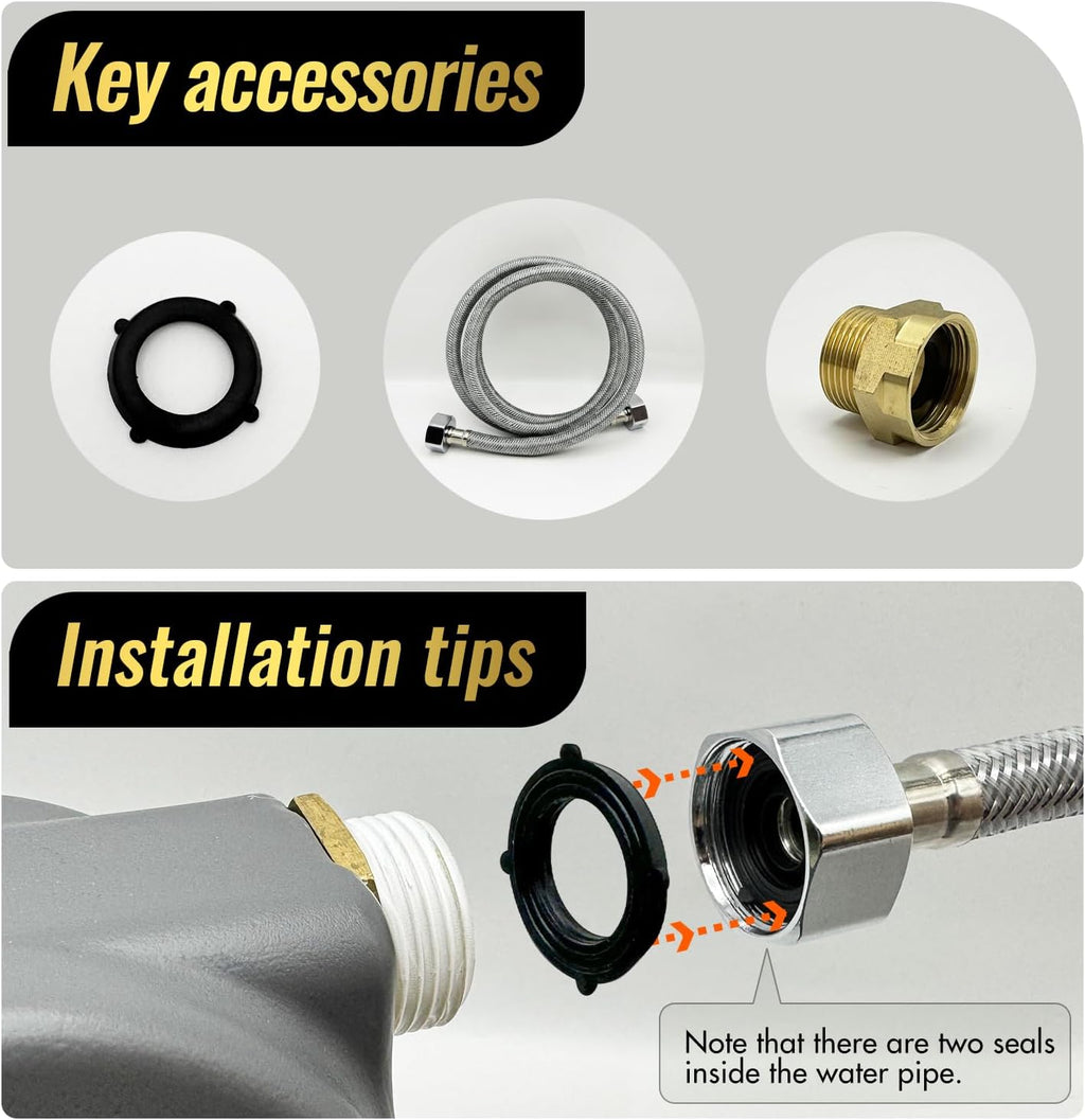Ficuswin automatic pet waterer package contents including cleaning brush and tape