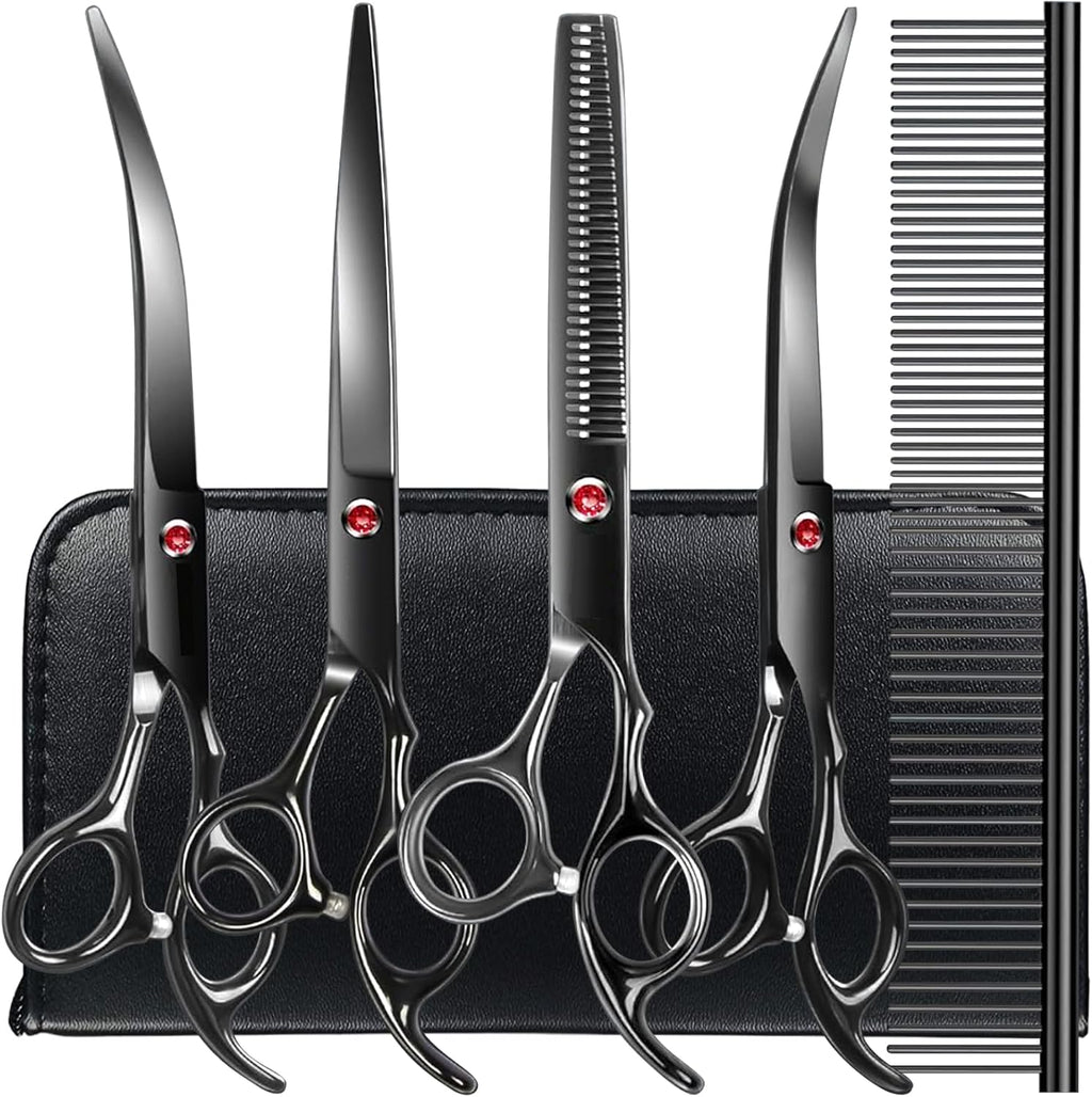 TINMARDA Dog Grooming Kit, Professional Stainless Steel Dog Grooming Scissors with Curved Shears, Pink Finger Rings - 4 Piece Sharp Durable Pet Shears for Dogs Cats At Home Salon-Quality Grooming - Image 10