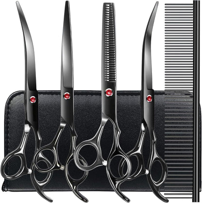 TINMARDA Dog Grooming Kit, Professional Stainless Steel Dog Grooming Scissors with Curved Shears, Pink Finger Rings - 4 Piece Sharp Durable Pet Shears for Dogs Cats At Home Salon-Quality Grooming - Image 10