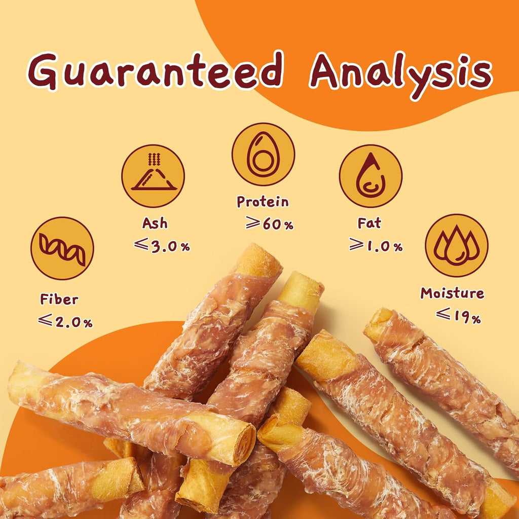 Jungle Calling natural smoked chicken wrapped rawhide rolls promoting dental hygiene in dogs