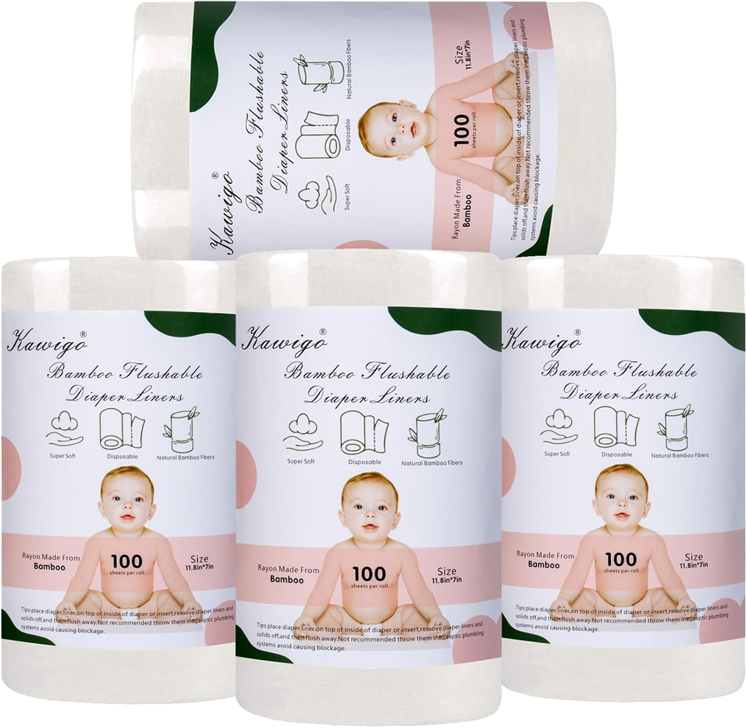 Kawigo bamboo cloth diaper liners 400 sheets front view