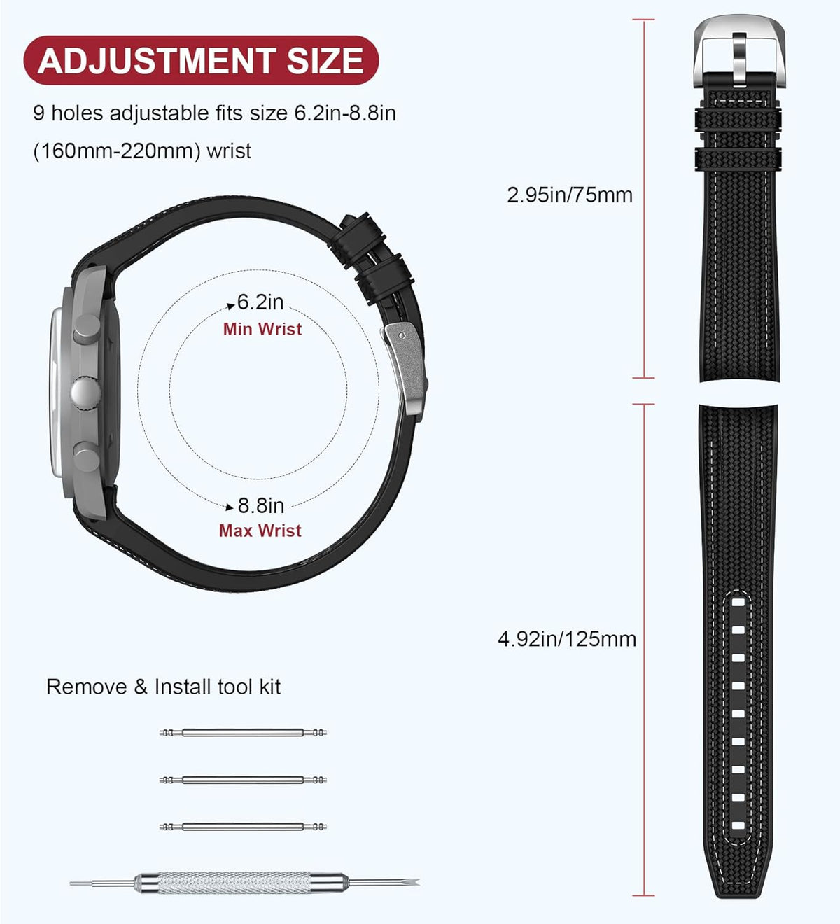 REBANDACE twenty millimeter luxury rubber replacement strap side angle profile