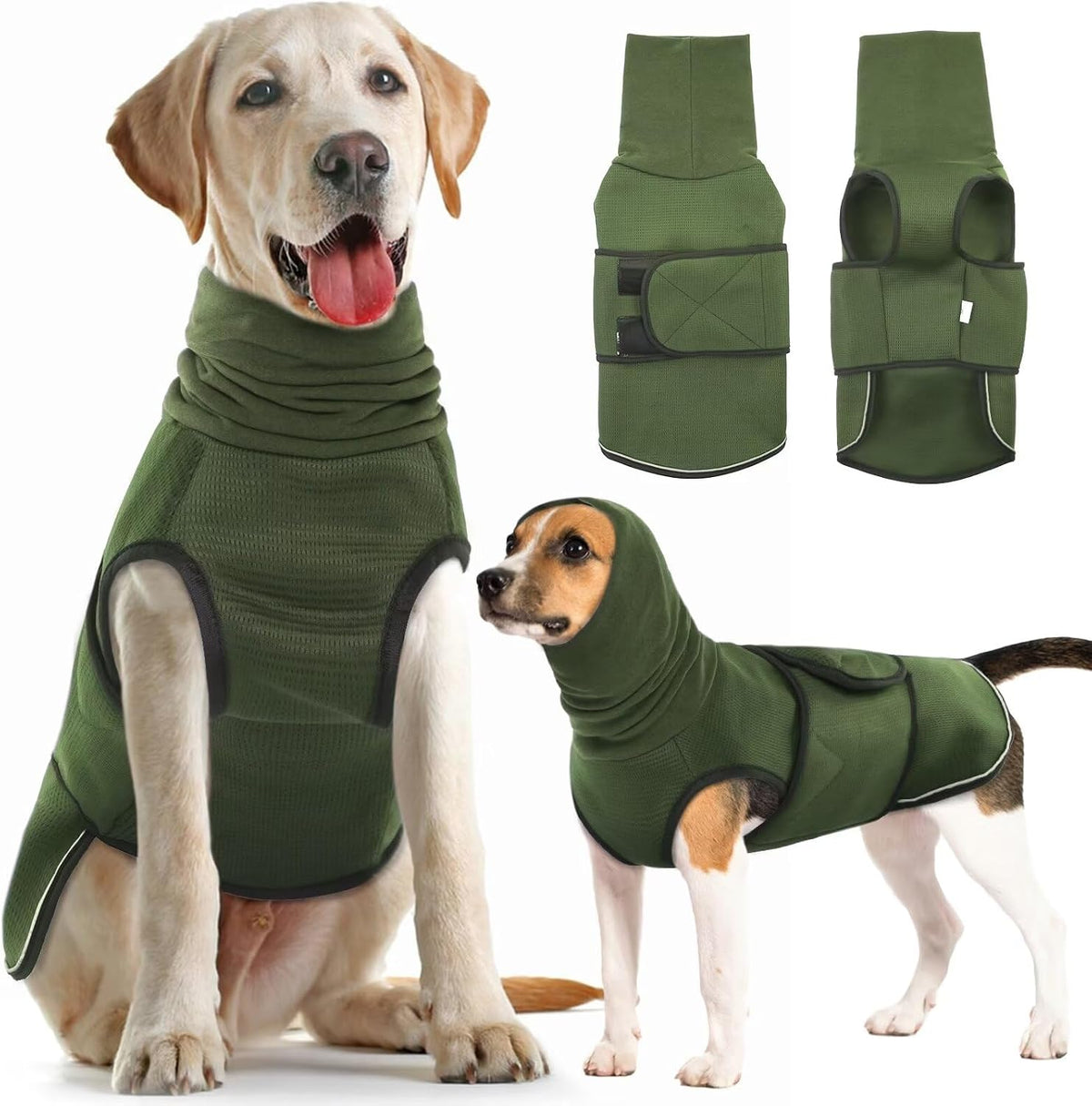 Idomik Dog Anxiety Vest with Hoodie Green Small front view