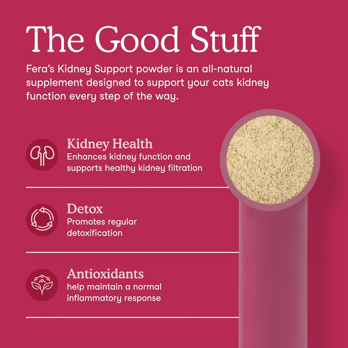 Vet formulated feline kidney supplement powder packaging showing active botanical ingredients