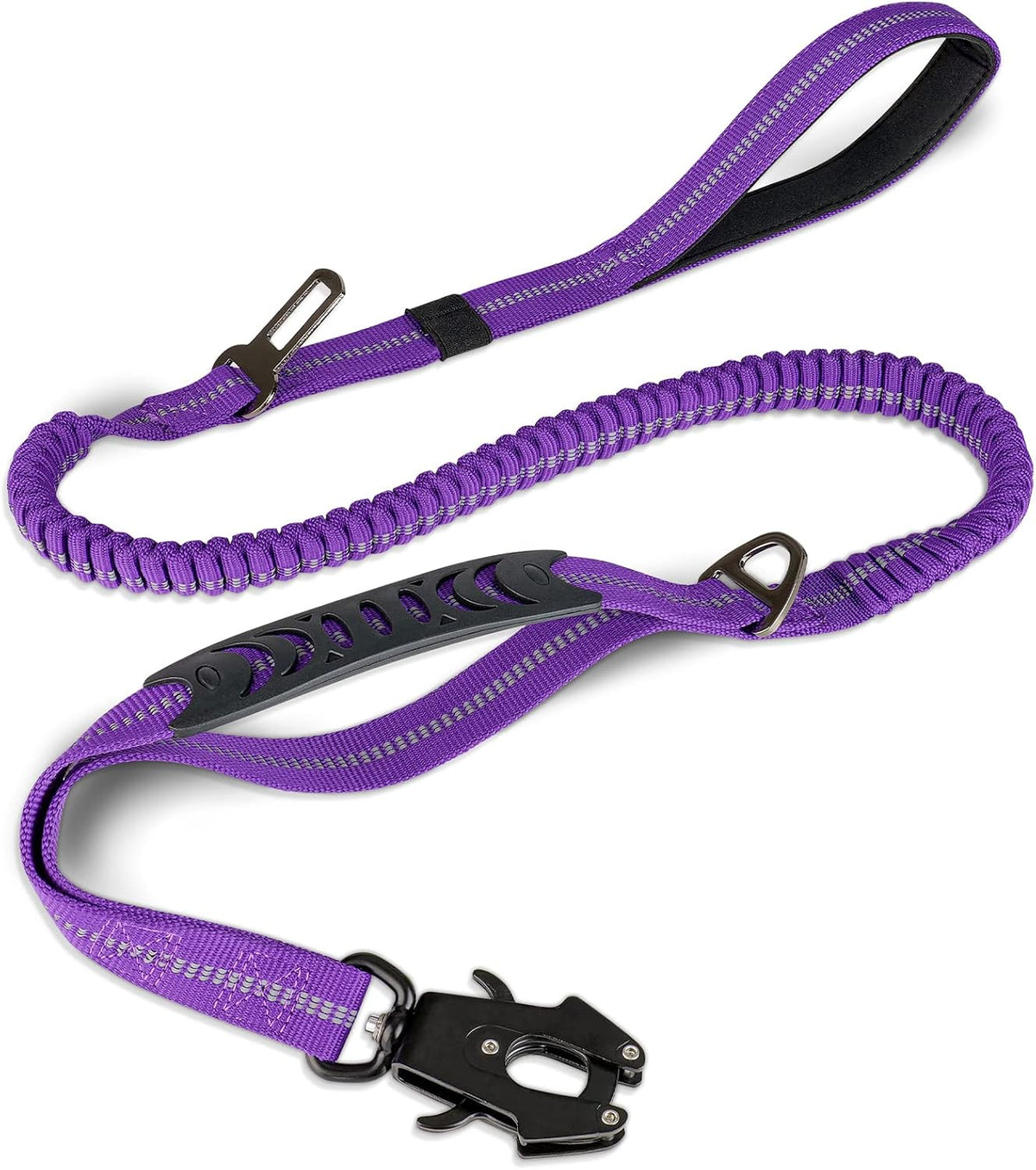 Joytale Tactical Dog Leash Heavy Duty, 4-6FT Shock Absorbing Bungee Lead with 2 Padded Handle, Metal Carabiner Clip, Car Seatbelt, Strong No Pull Leash for Medium Large X-Large Dogs, Black - Image 9