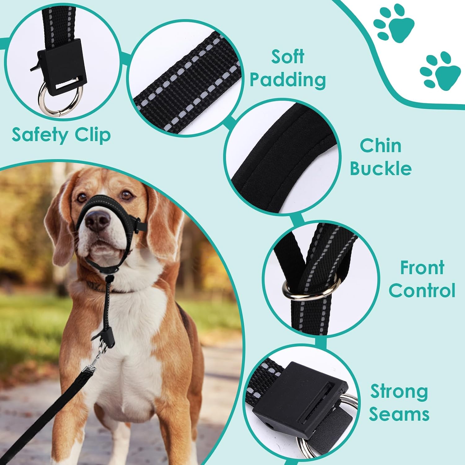 Rosvola dog training strap showing the metal chin clip and additional safety link attachment.