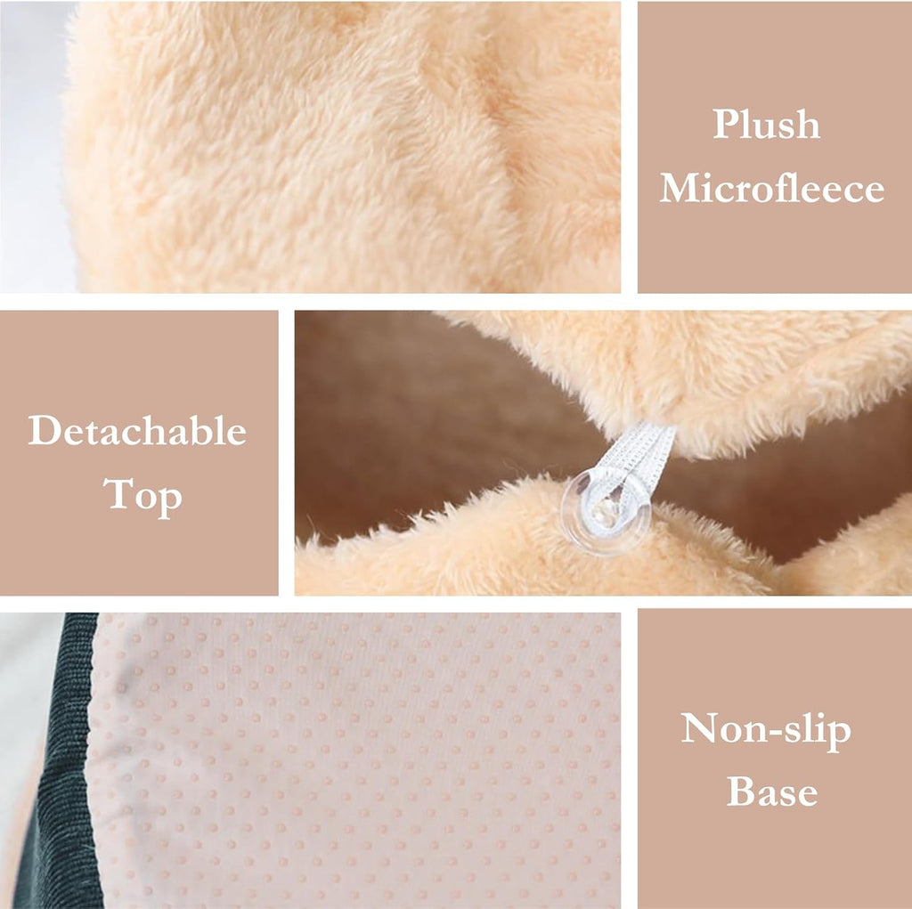 Detailed view of cat bed button attachment