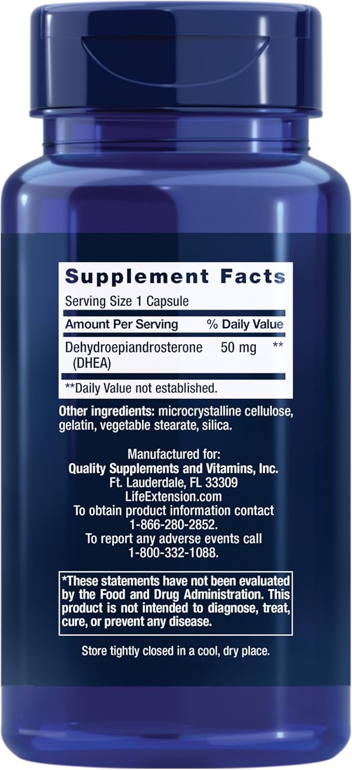 Life Extension DHEA 50 mg - Hormone Balance Supplement, Memory, Muscle Mass and Bone Density Support, Healthy Sex Drive, Gluten-Free, Non-GMO, 60 Capsules - Image 2