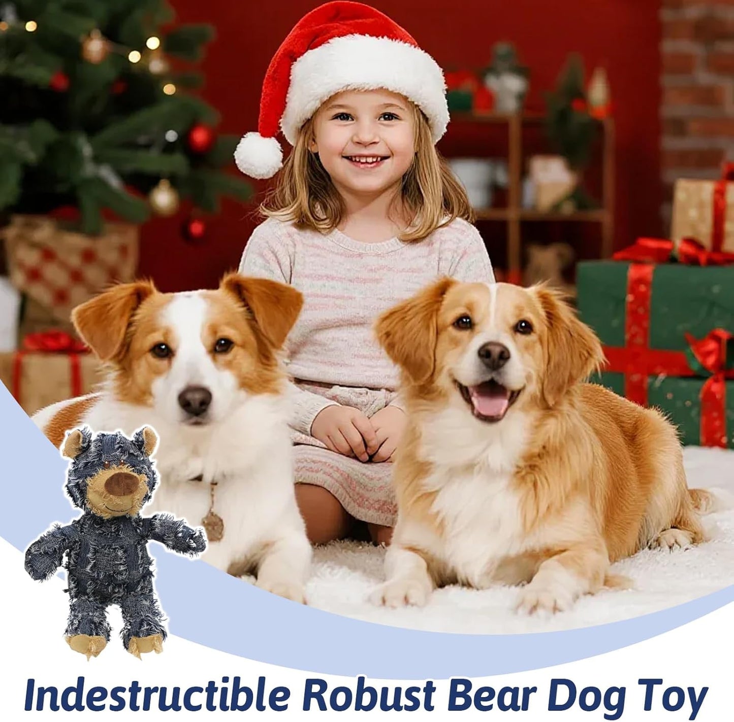 MAXBECK unbreakable dog toy robust bear design detail showing frayed texture finish