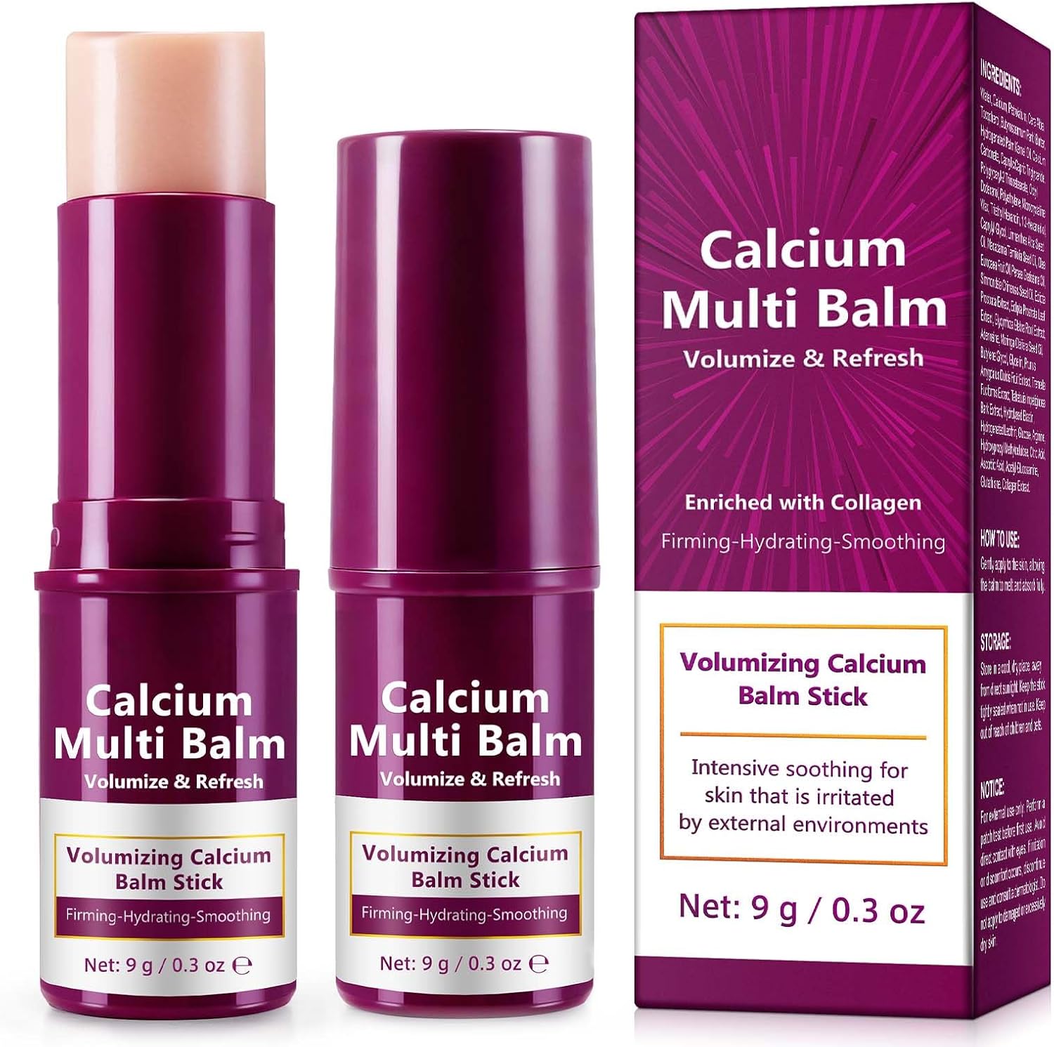 Viareline Calcium Multi Balm Stick 2 Pack front view showcasing the purple anti-aging skincare tubes.