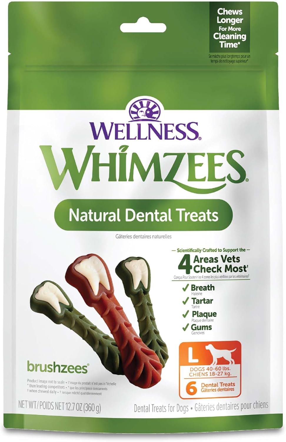 Wellness WHIMZEES Brushzees Natural Dog Dental Treat, VOHC Accepted Chews, Freshens Breath, Extra-Small Size, 4.2 oz Bag, 16 Count - Image 15