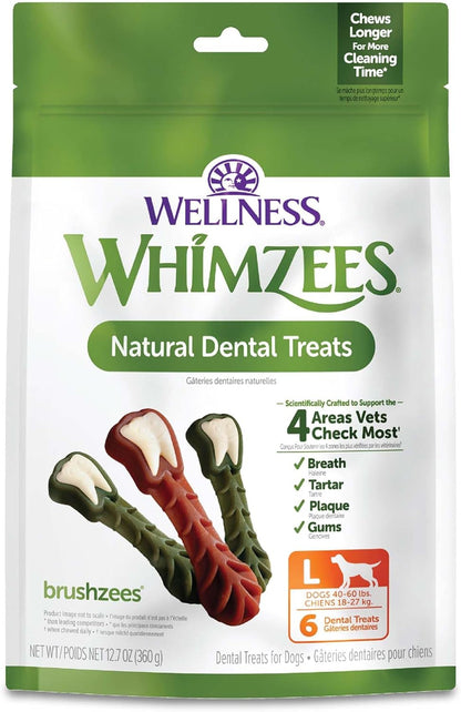 Wellness WHIMZEES Brushzees Natural Dog Dental Treat, VOHC Accepted Chews, Freshens Breath, Extra-Small Size, 4.2 oz Bag, 16 Count - Image 15