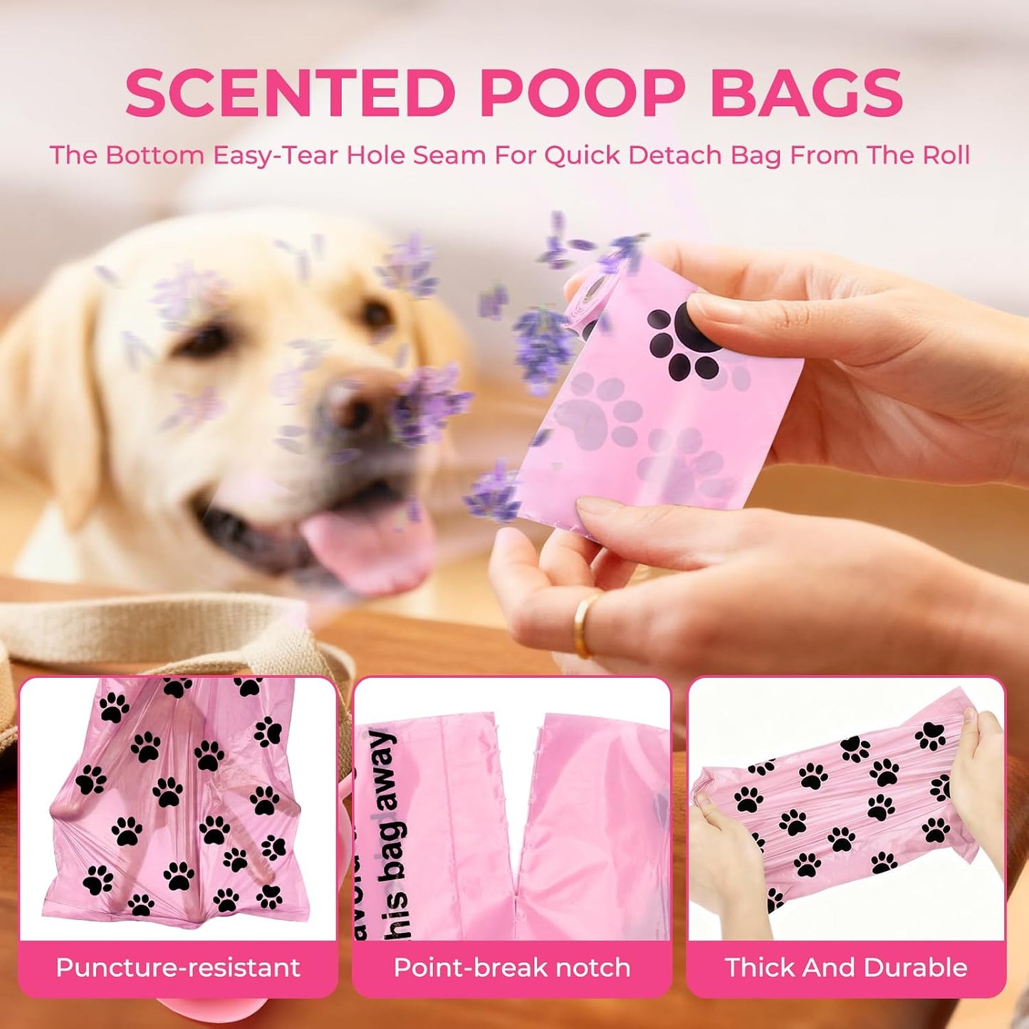 Dyforce plant based cornstarch doggy cleanup bags with leash clip.