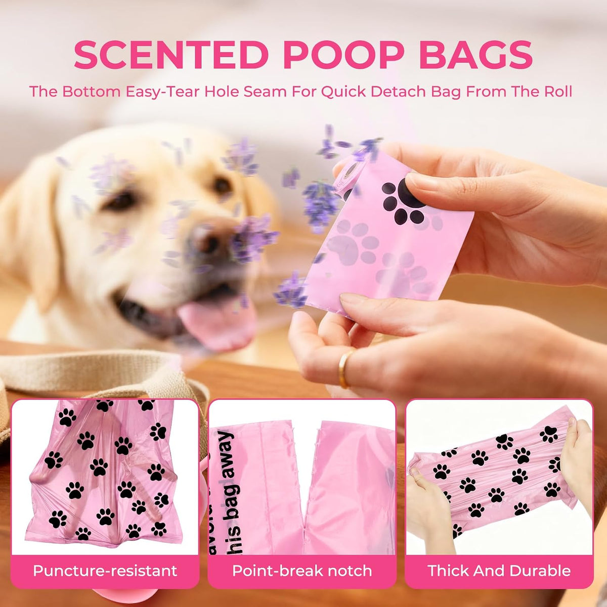 Dyforce plant based cornstarch doggy cleanup bags with leash clip.