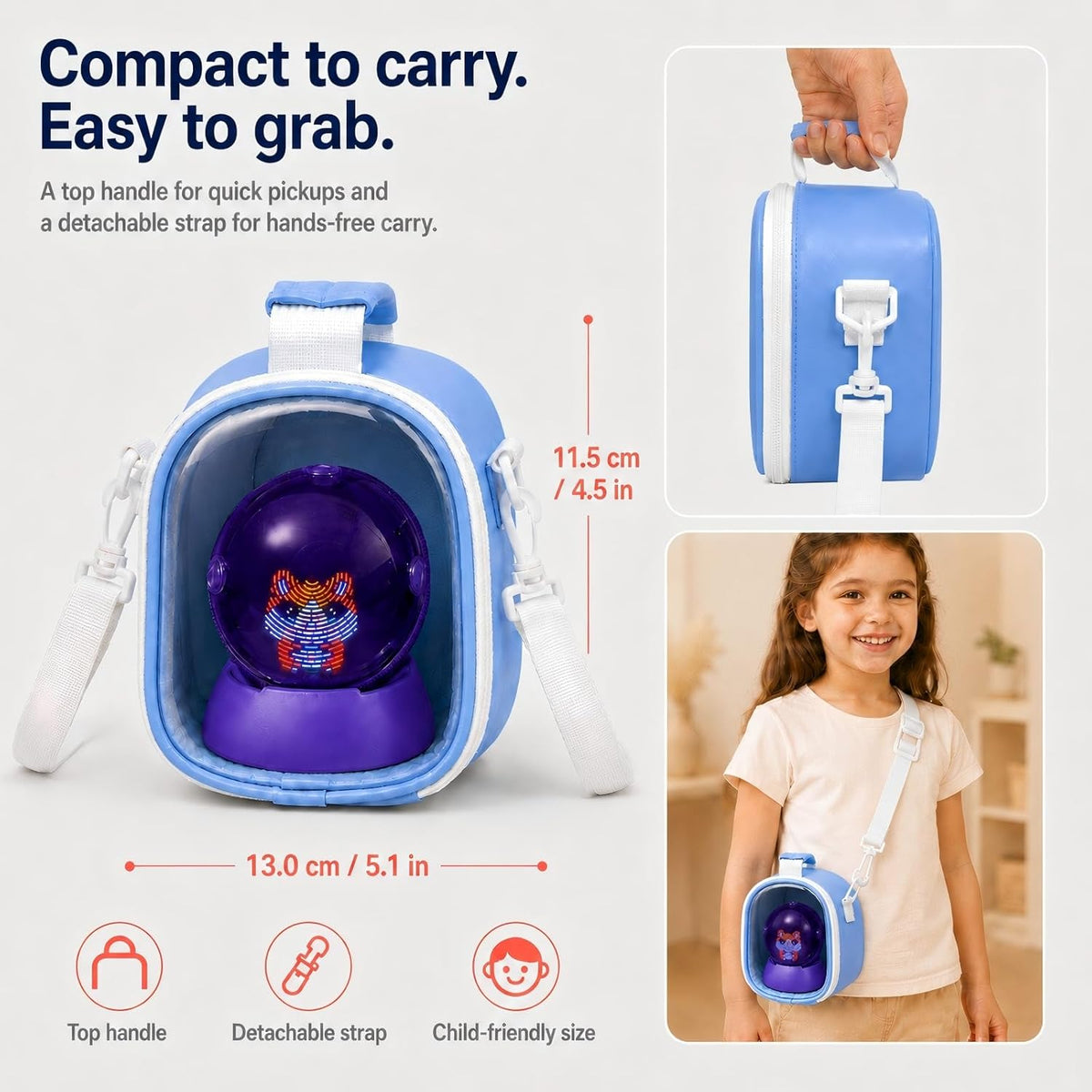 Electronic Pet Carrying Case Compatible with BITZEE Hamster Ball, High-Density EPE Foam, Microfiber PU, Detachable Shoulder StrapBlue - Image 5