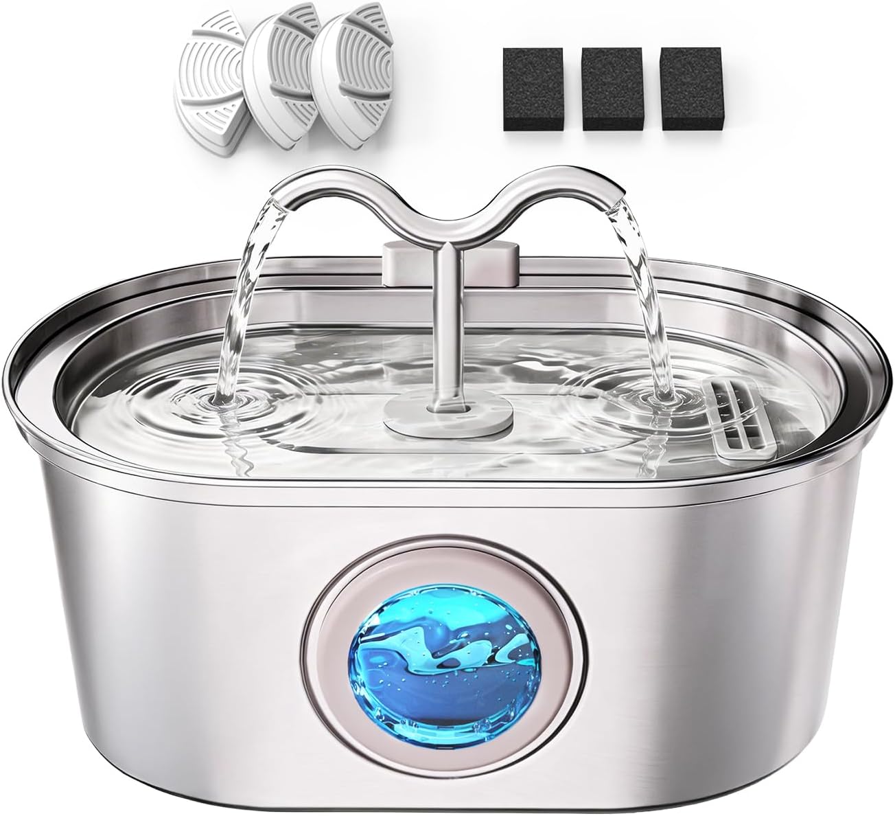 Stainless Steel Cat Water Fountain, 108oz/3.2L Pet Water Fountain for Cats Inside, with Dual Spouts for Multiple Cats, Ultra-Quiet Automatic Dog Water Dispenser, 6 Replacement Filters Included - Image 12