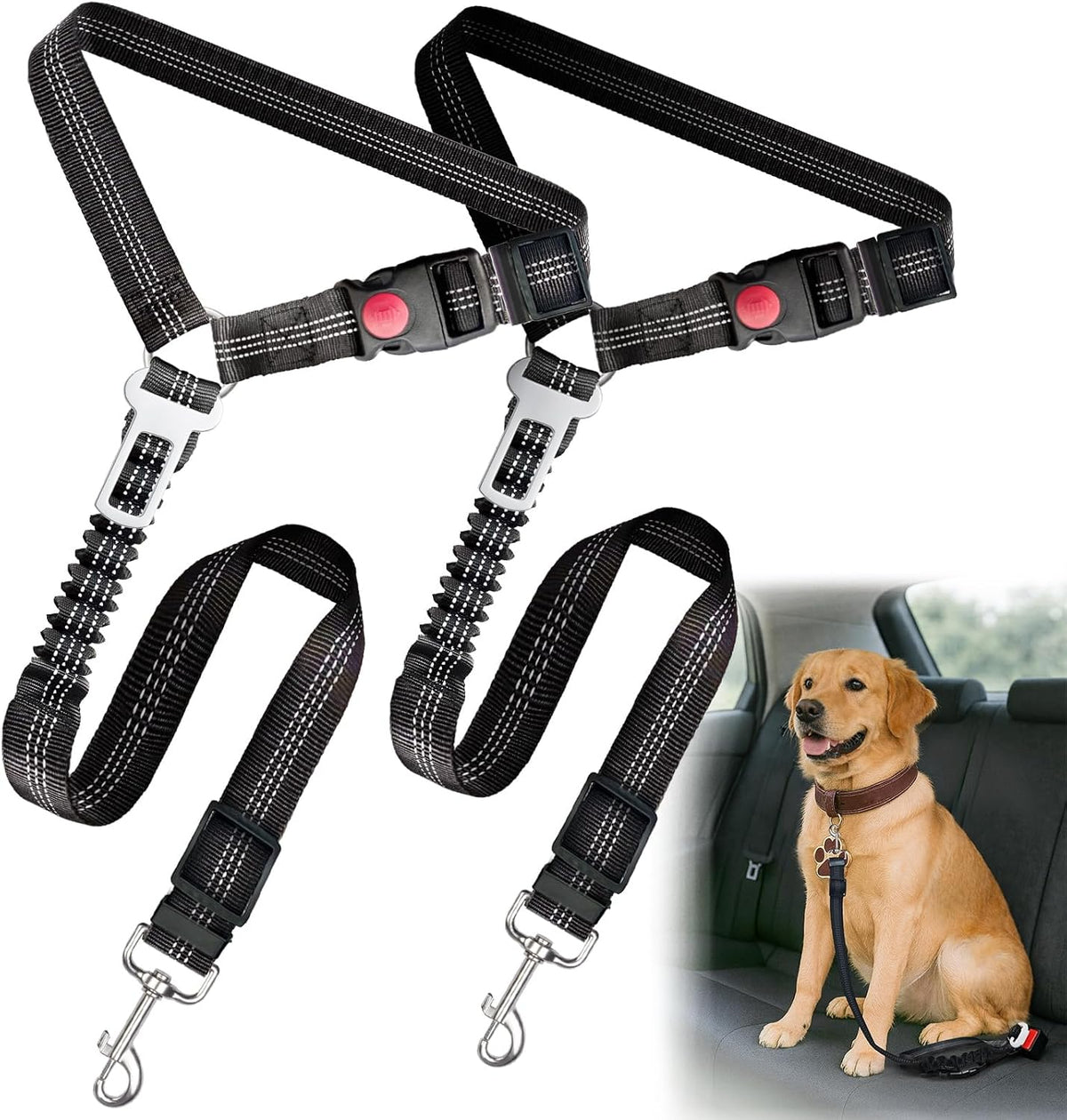 Frskcssd 2 Pack Dog Car Seat Belt black front view