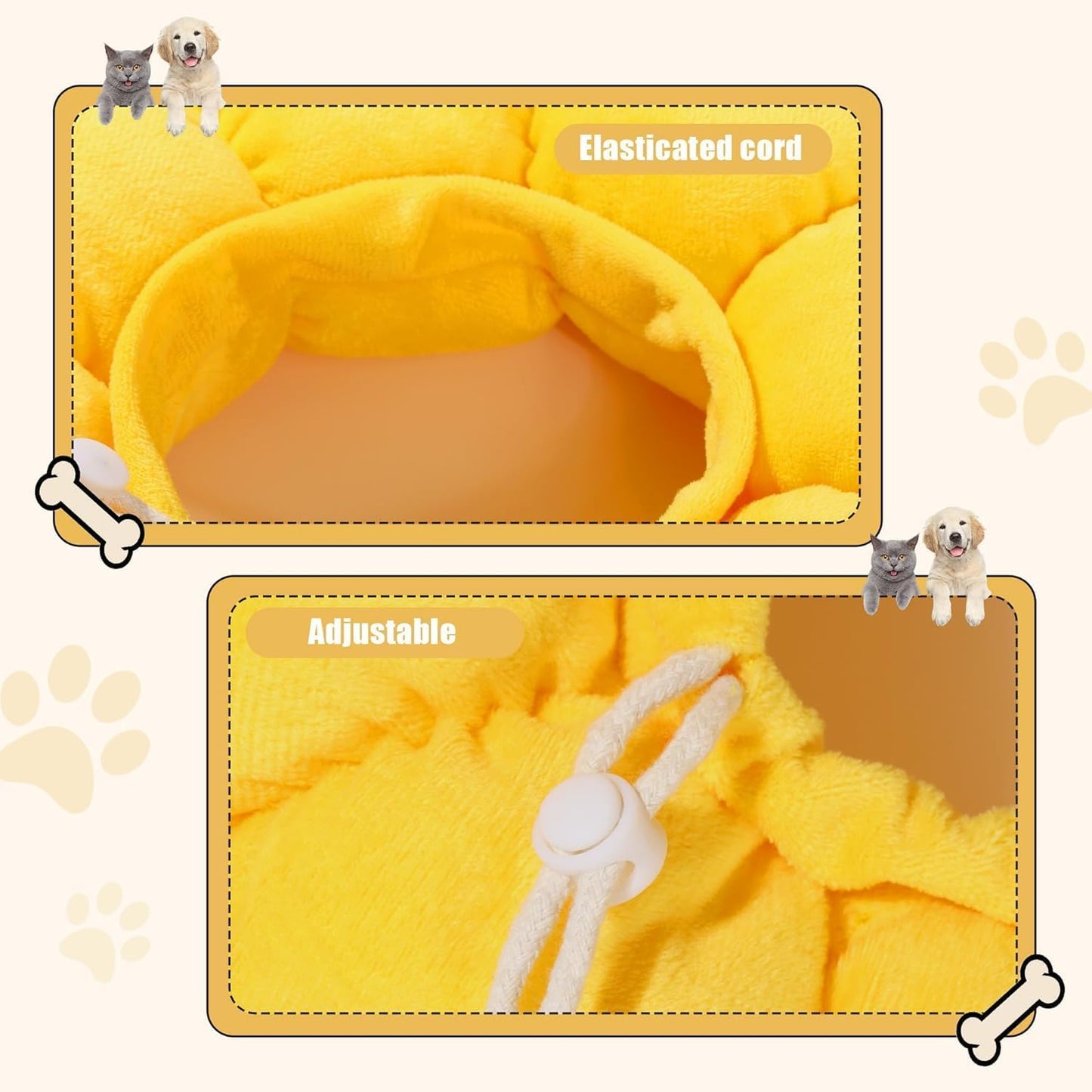 HOMBYS soft dog cone packaging illustration demonstrating how to shake and fluff the product.