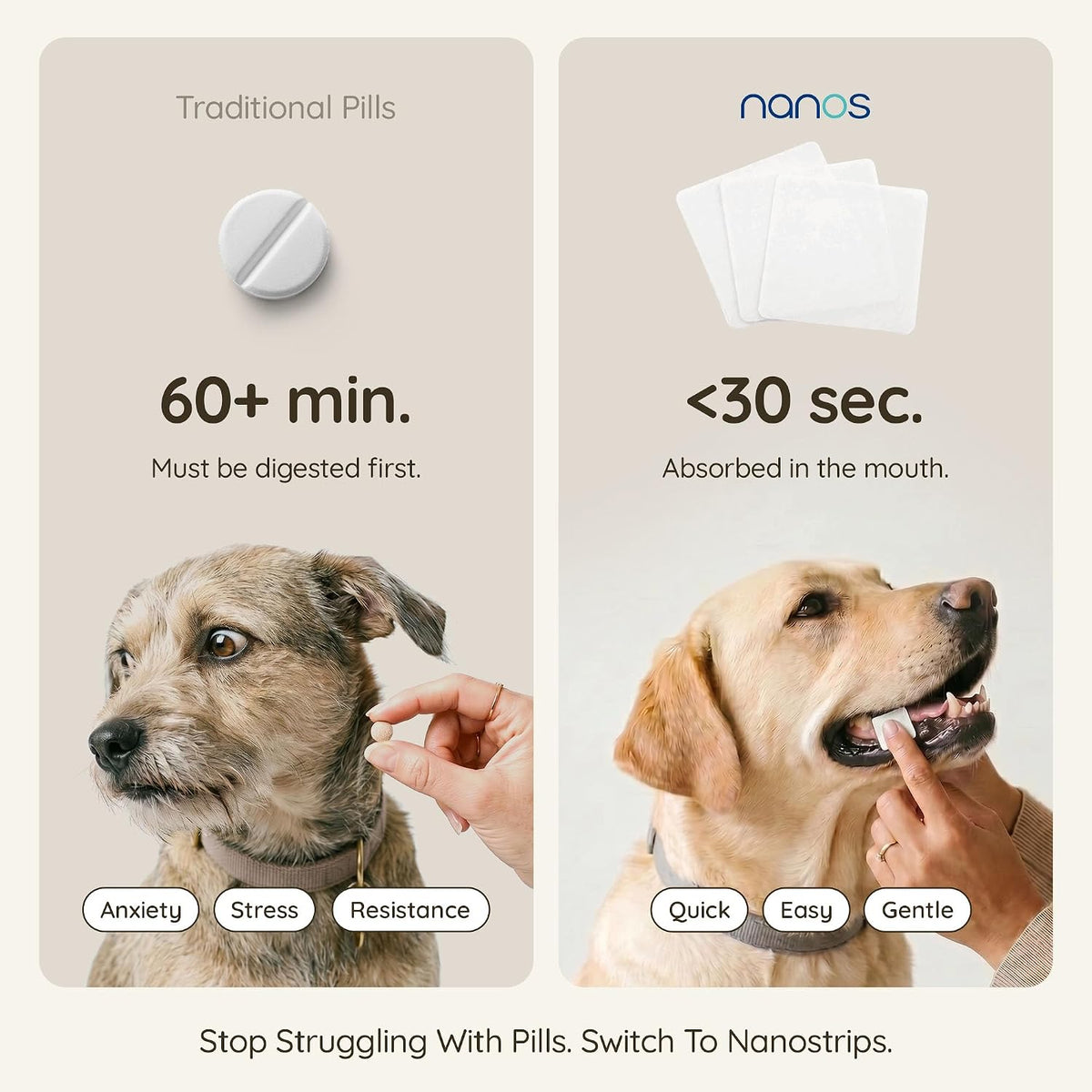 Furlicks NanosVet dog dental care supplement box highlighting fast melting feature