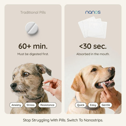 Furlicks NanosVet dog dental care supplement box highlighting fast melting feature