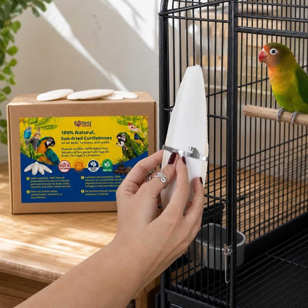 Birds LOVE Calcium Supplement displaying the secure metal attachment clip.