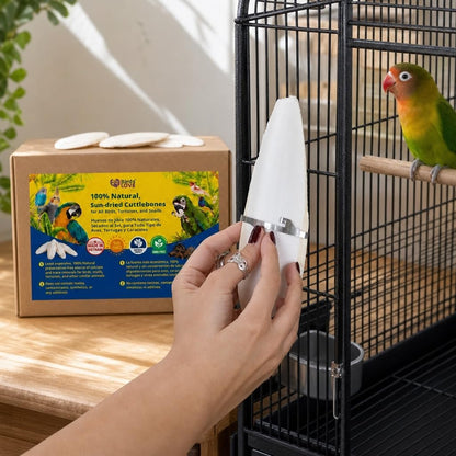 Birds LOVE Calcium Supplement displaying the secure metal attachment clip.