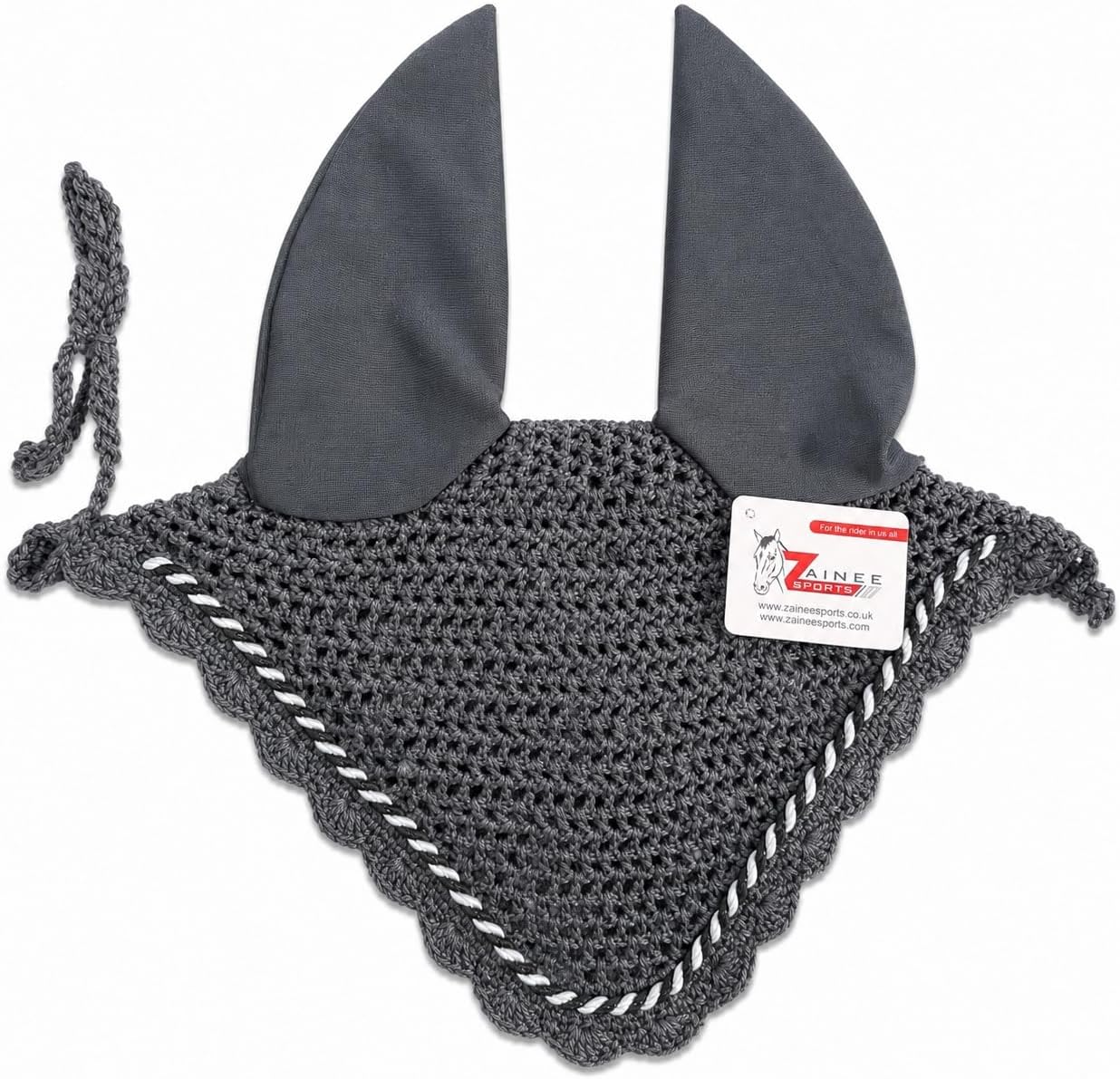 Zainee Sports horse ear bonnet front view dark gray