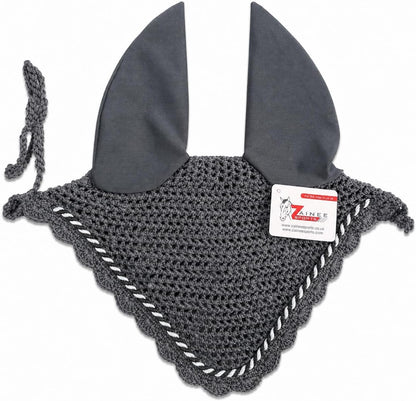Zainee Sports horse ear bonnet front view dark gray