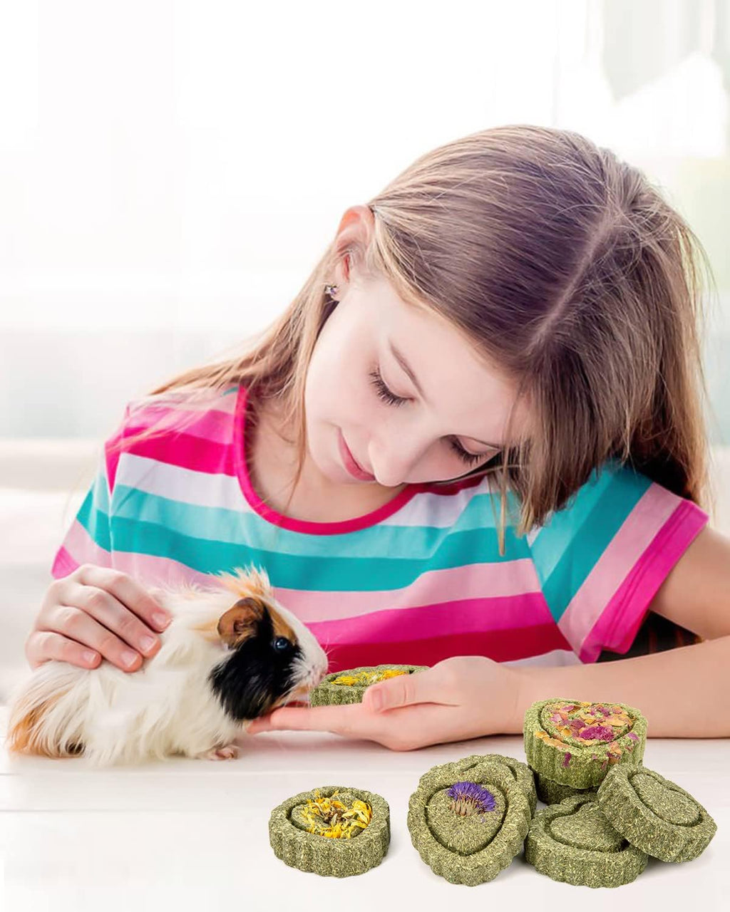 Close-up of handmade herbal grass cakes for small pets