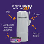 Demonstration of the sliding handle on the Litter Genie XL Plus Pail showing how it seals away odor-causing bacteria.