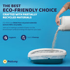 Cat using a litter box equipped with a Pettiny liner