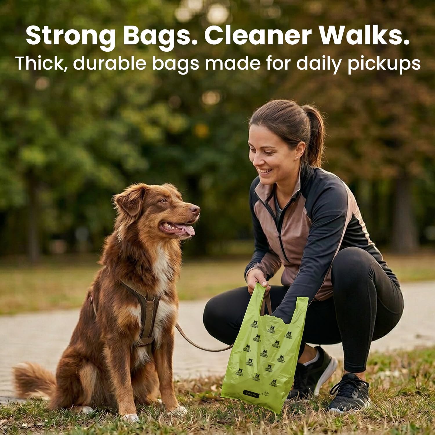 Fresh scented handled doggy poop bags close up