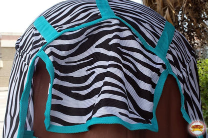 Rear view of horse fly sheet with leg straps secured